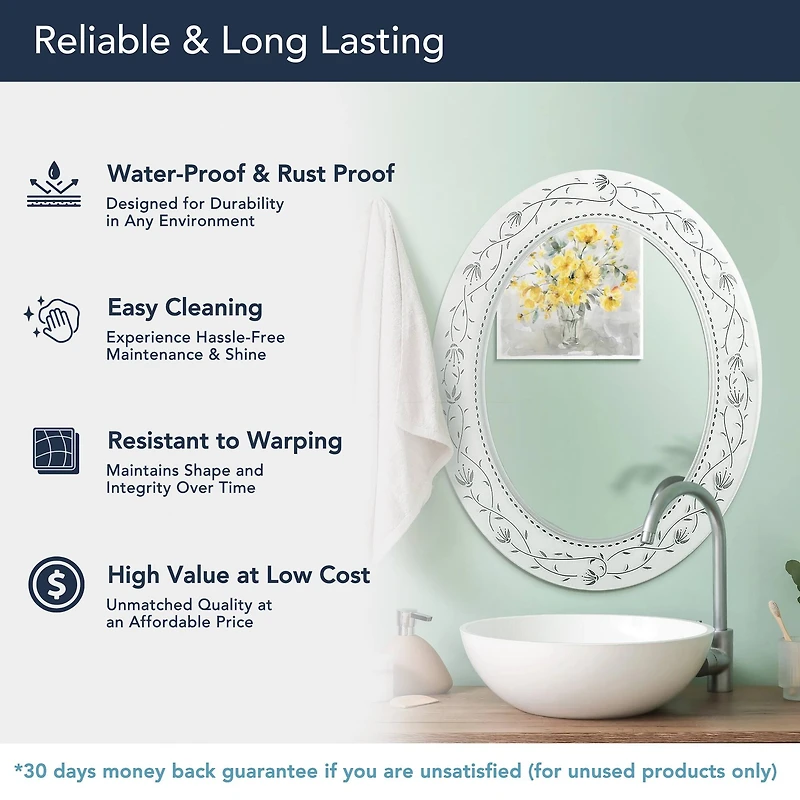 Head West Frosted Etched Tile Framed Oval Wall Vanity Mirror - 23" x 29"