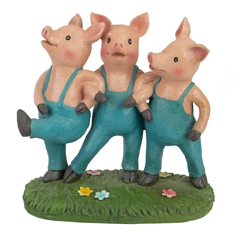 8" Three Pigs Dancing in Blue Overalls Garden Statue