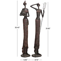 Red Handmade Polystone African Women Inspired Sculpture Set