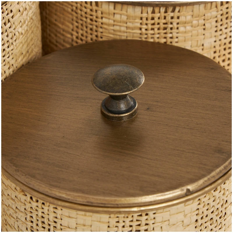 Beige & Gold Woven Paper Decorative Jar Set