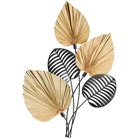 25" x 3" x 36" Brown Metal Leaf Layered Wall Decor with Palm Leave Accents