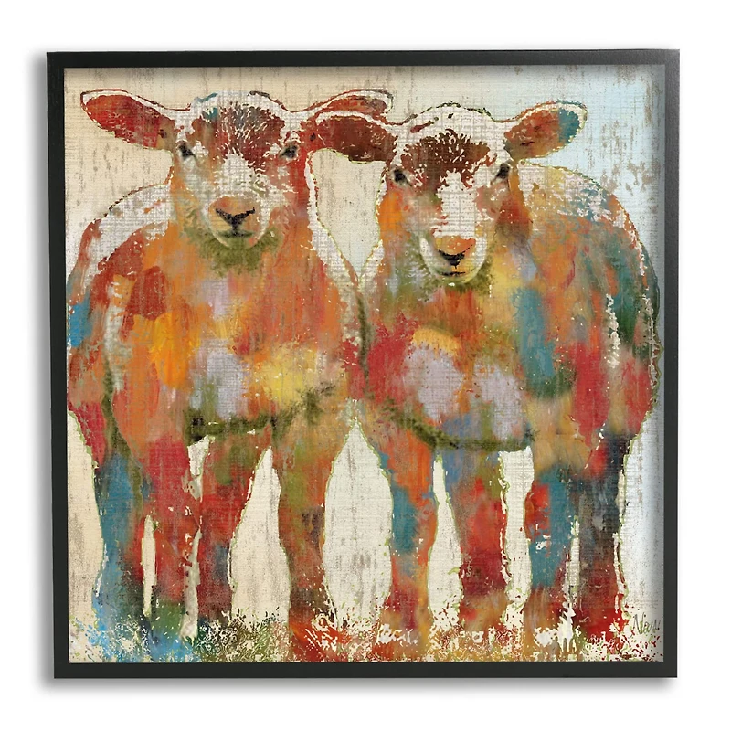 Stupell Industries Abstract Sheep Pair Contemporary Rustic Patchwork Pattern Framed Wall Art