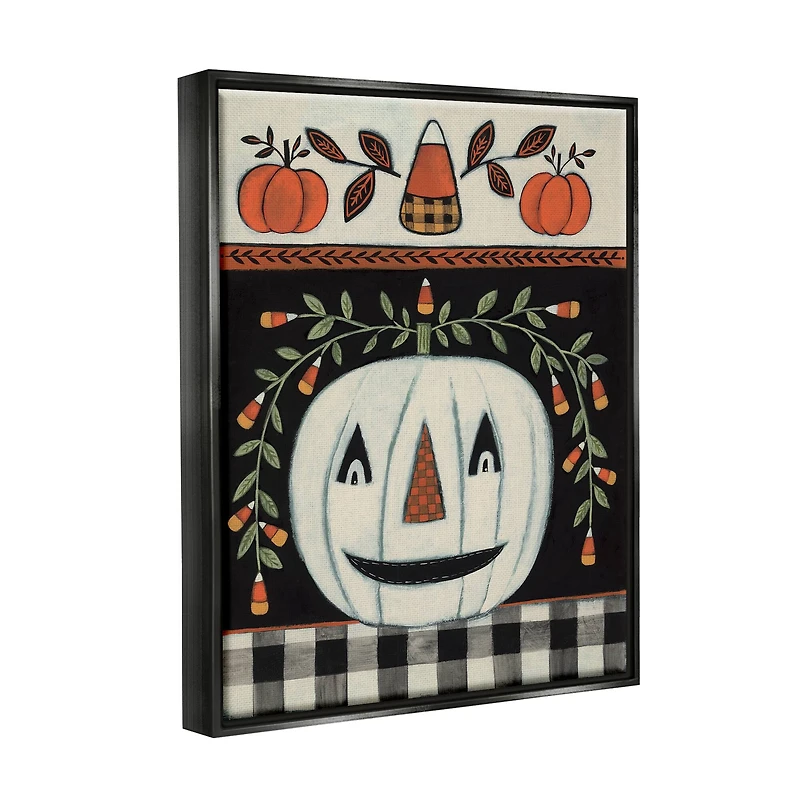 Stupell Industries Fall Jack-o-Lantern Tartan Pattern Framed Floater Canvas Wall Art