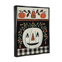 Stupell Industries Fall Jack-o-Lantern Tartan Pattern Framed Floater Canvas Wall Art