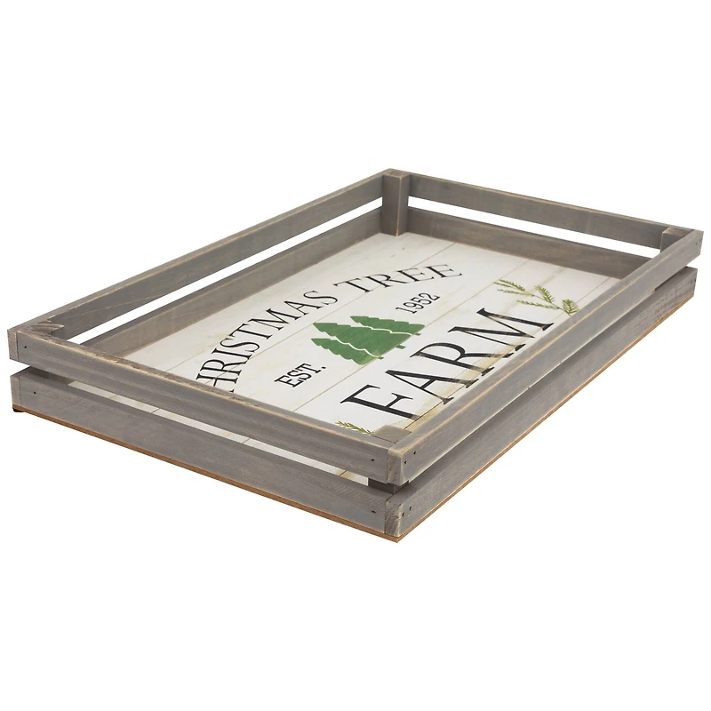 Gray & White Farm Fresh Christmas Trees Wooden Tray Hanging Sign Set