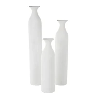 White Ribbed Floor Metal Vase Set