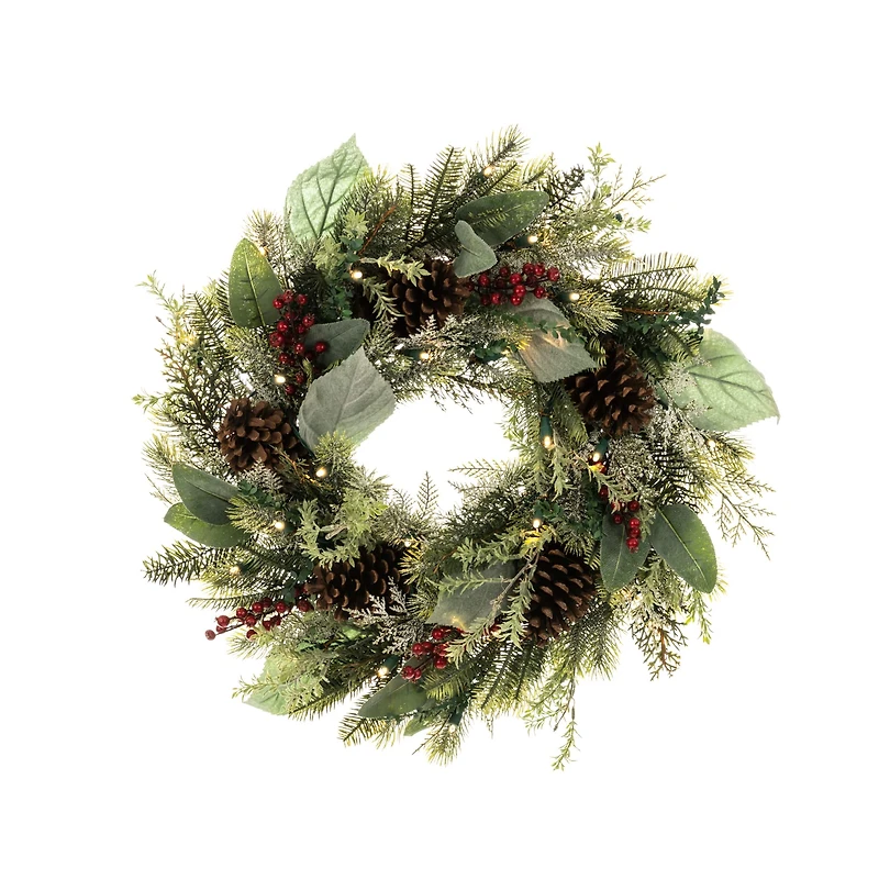 Village Lighting 24" Pre-Lit Winter Frost Christmas Wreath, Clear LED Lights