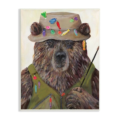 Stupell Industries Fisherman Outfit Brown Grizzly Bear Fishing Pole Wall Plaque Art