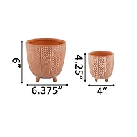 Flora Bunda 6" & 4" Orange Chevron Ceramic Footed Pot Set