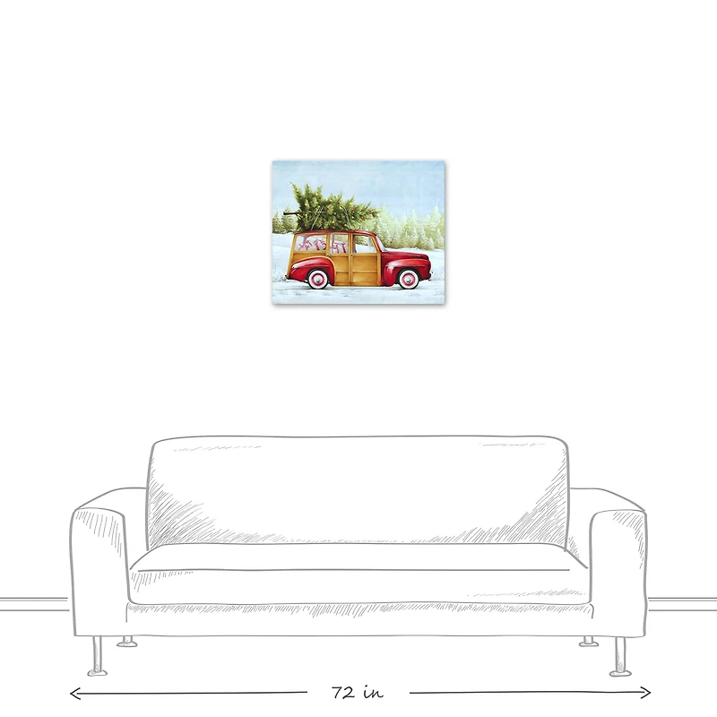Red Truck Christmas Tree Canvas Wall Art