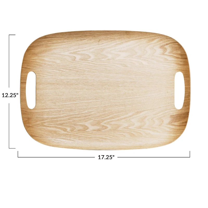 Hello Honey® 17.25" Natural Oval Oak Wood Serving Tray with Handles
