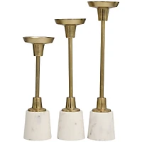 Gold Aluminum Slim Candle Holder with White Marble Base Set
