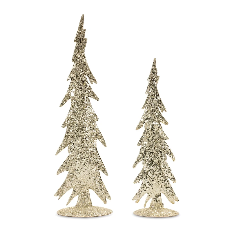 Gold Mosaic Glass Pine Tree Set, 13.5" & 17.25"
