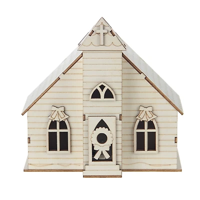 6.5" Unfinished Village Church DIY LED Wood Décor by Make Market®