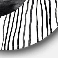 Designart - Black and White Tropical Leaf On Striped I
