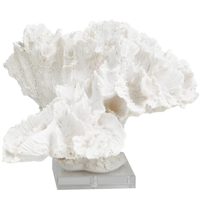 12" White Polystone Textured Coral Sculpture with Clear Acrylic Base