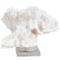 12" White Polystone Textured Coral Sculpture with Clear Acrylic Base