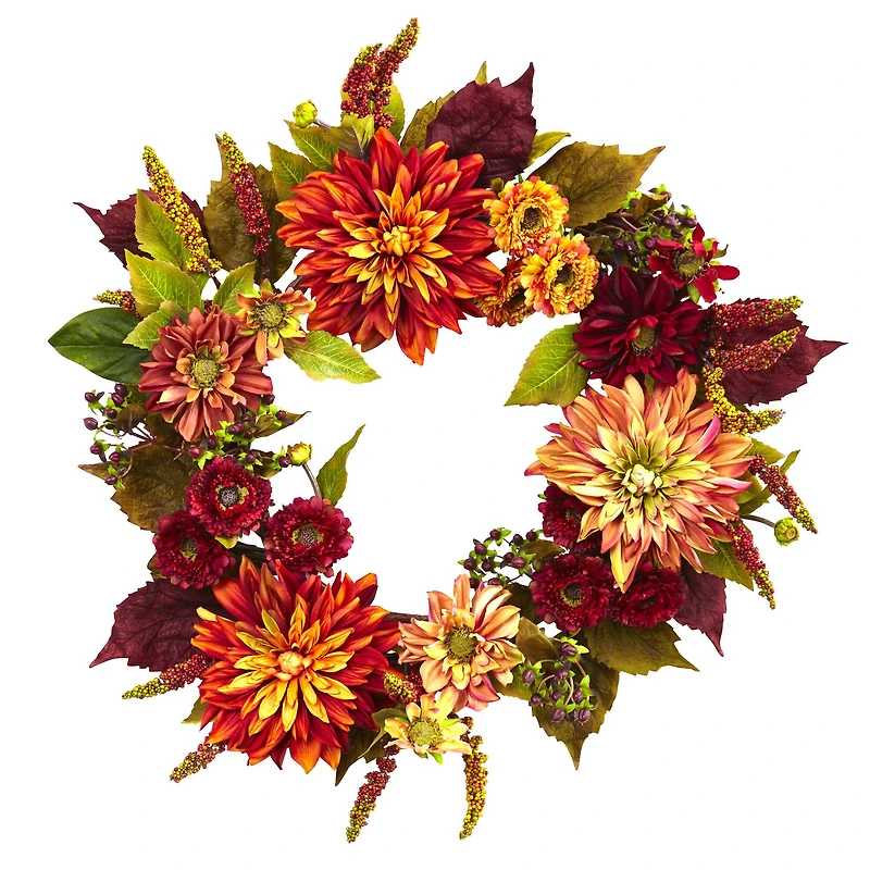 22" Fall Dahlia & Mum Wreath