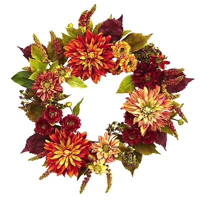 22" Fall Dahlia & Mum Wreath