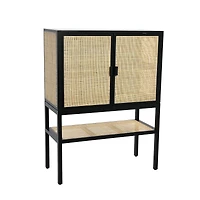 Hello Honey® 47" Boho Woven Rattan and Wood Cabinet with Doors, Shelf