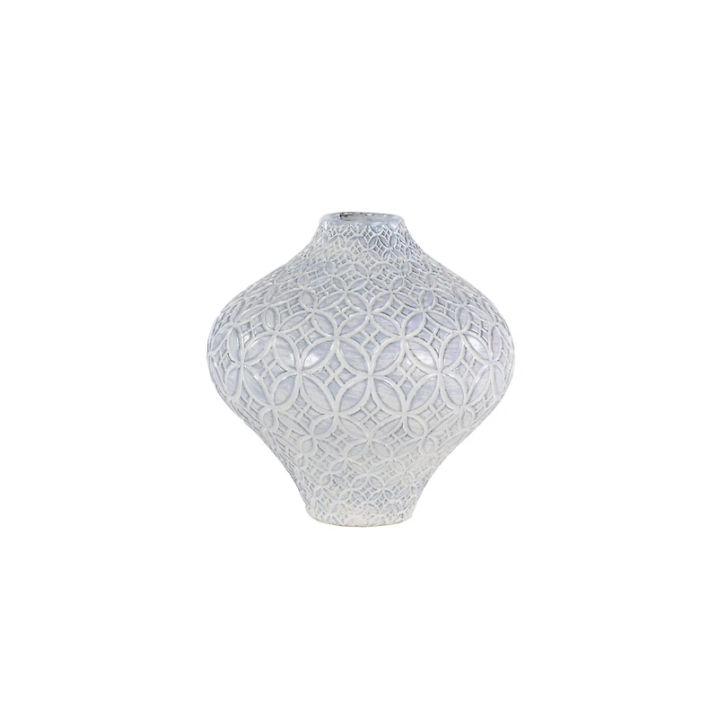 White Porcelain Coastal Style Vase, 9" x 10"