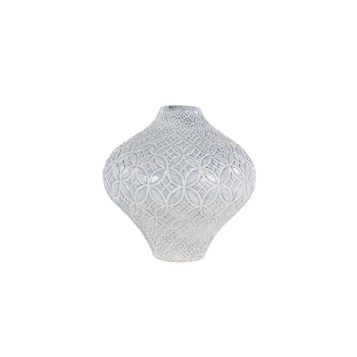 White Porcelain Coastal Style Vase, 9" x 10"