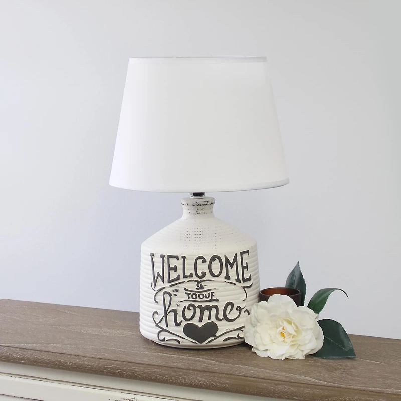 Simple Designs™ 15" Welcome Home Rustic Ceramic Accent Table Lamp