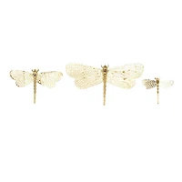 Gold Aluminum Dragonfly Wall Decor with Spotted Cutout Wings, Set of 3