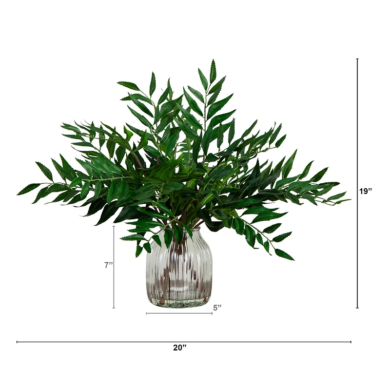 19" Palmate Fern Arrangement in Glass Vase
