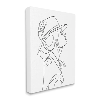 Stupell Industries Fluid Black Line Woman Modeling Hat Abstraction Canvas Wall Art