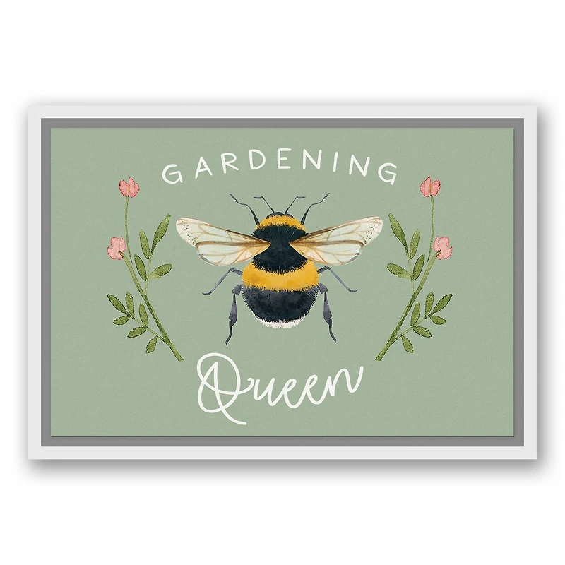 Garden Queen Bee White Floating Framed Canvas Wall Art