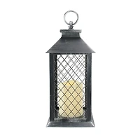 11" Silver Brushed Black Mesh Lantern with Flameless LED Candle