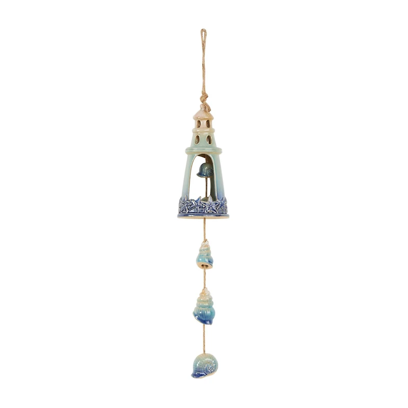 23" Blue Ceramic Light House Ombre Windchime with Shell & Starfish Accents