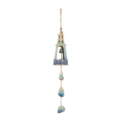 23" Blue Ceramic Light House Ombre Windchime with Shell & Starfish Accents