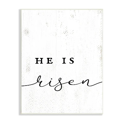 Stupell Industries He Is Risen Phrase Rustic Pattern Minimal Text Wall Plaque Art
