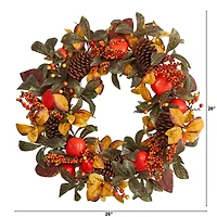 26" Autumn Persimmon & Pinecones Fall Wreath