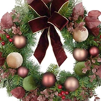 24" Gilded Burgundy Bow & Pine Wreath by Ashland®