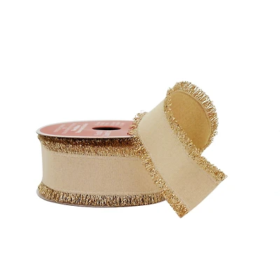 1.5" x 30ft. Gold Tinsel Edged Wired Metallic Ribbon by Celebrate It®
