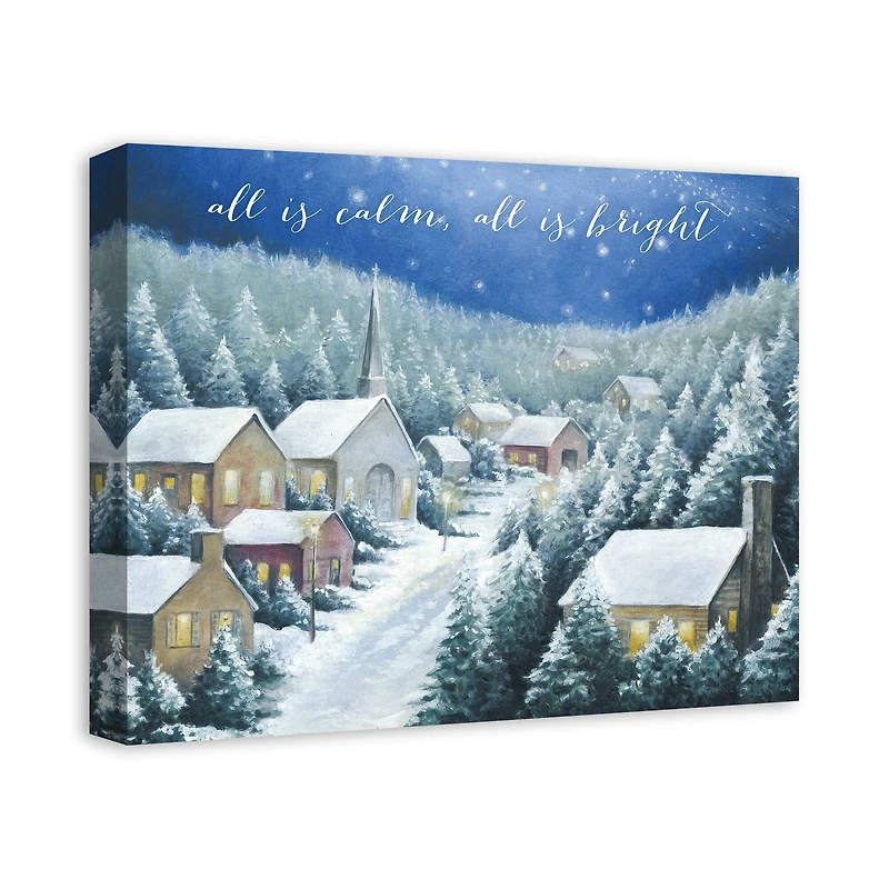 Calm Bright Christmas Town Canvas Wall Art