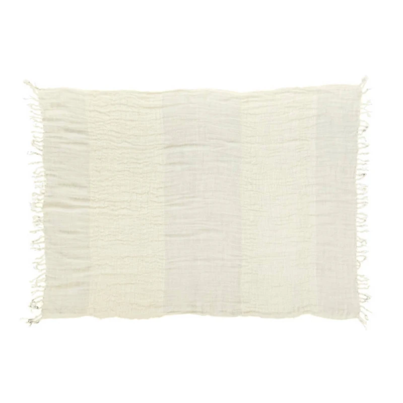 Hello Honey® Cream & Natural Stripes & Fringe Woven Linen Throw Blanket