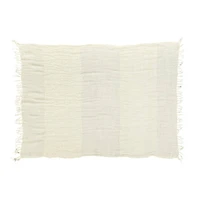 Hello Honey® Cream & Natural Stripes & Fringe Woven Linen Throw Blanket