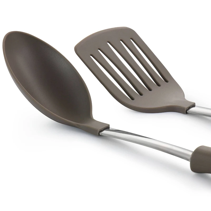 Martha Stewart 2-Piece Taupe Nylon Slotted Turner and Spoon Kitchen Utensil Set