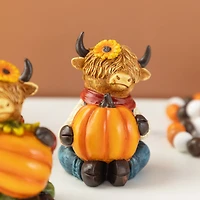 Glitzhome® 4.25" Fall Resin Highland Cow Table Decor Set