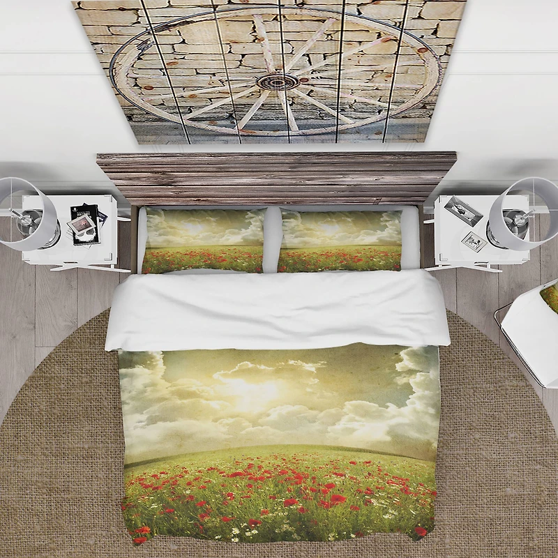 Designart 'Wild Poppies on Cloudy Background' Rustic Bedding Set