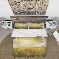 Designart 'Wild Poppies on Cloudy Background' Rustic Bedding Set