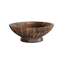 Hello Honey® 9.5" Burnt Finish Hand-Carved Mango Wood Footed Bowl with Scalloped Edge