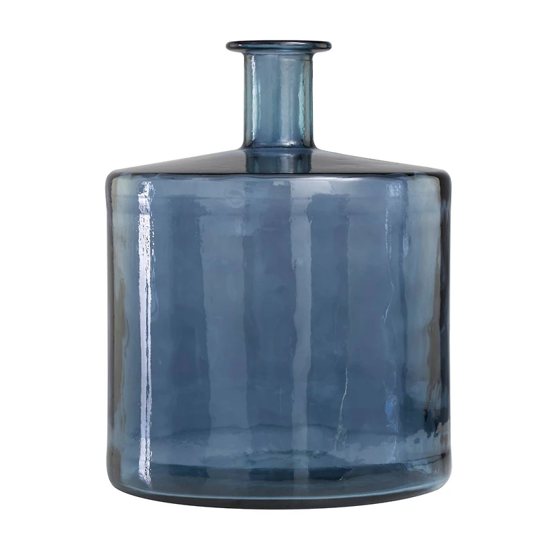 18" Blue Recycled Glass Spanish Bottleneck Vase
