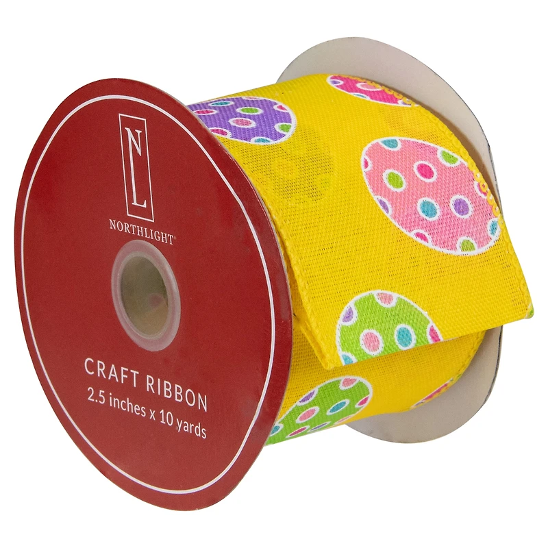 2.5" x 10yd. Yellow Easter Egg Design Wired Spring Craft Ribbon
