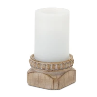 Beaded Wood Design Candle Holder Set, 3" & 4"