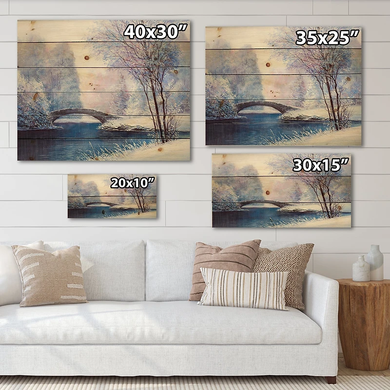 Designart - Winter Scenery With Bridge Of Meandering River III